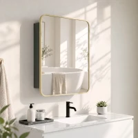 HOMCOM Bathroom Medicine Mirror Cabinet, Bathroom Wall Cabinet w/ Storage, Magnetic Door, Adjustable Shelf, Natural Wood Finish(m-14)