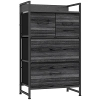 HOMCOM Rustic Chest of Four Fabric Drawers - Black Wood Effect(m-1)