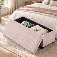 HOMCOM Banco com Arrumação 84 L 112x42x40 cm em Bombazina para Quarto e Sala Rosa(m-9)