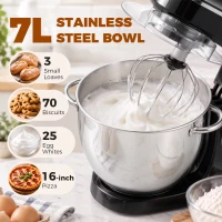 HOMCOM 7 L 1400W 6-Speed Tilt-Head Food Mixer, Stand Mixer with Handle and Dough Hook, Black(m-5)