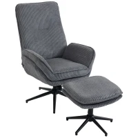 HOMCOM Relaxsessel mit 130° Liegefunktion, Fernsehsessel mit Hocker und Stahlrahmen, Grau(m-8)