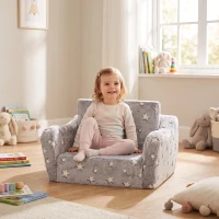 AIYAPLAY Canapé enfant 2 en 1, fauteuil pour enfant avec étoiles phosphorescentes, dépliable en méridienne, gris(m-17)