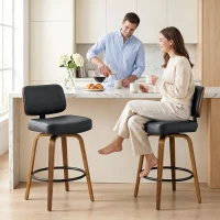 HOMCOM Bancos de Bar Giratórios 360° em Pele Sintética PU com Pernas de Madeira Curvas, Encosto Acolchoado e Apoio para os Pés, 44x49x95 cm, Preto(m-10)