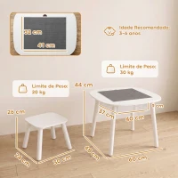 AIYAPLAY Mesa Infantil Montessori com Banco Superfície para Blocos e Bolsa em Rede para Crianças de 3-6 Anos Branco(m-3)