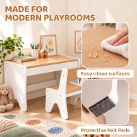 AIYAPLAY Bureau et Chaise pour Enfant 2 Pièces, Ensemble Table d'Activité avec Tiroir, 3 à 8 Ans, Blanc et Bois Naturel(m-8)