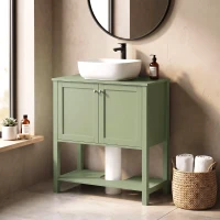 HOMCOM Under Sink Bathroom Cabinet with 2 Doors, Open Shelf and U-Shape Cut-Out for Basin with or without Pedestal, Green(m-8)