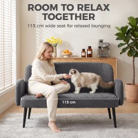 HOMCOM 132cm 2 Seater Sofa, Velvet Comfy Small Sofa Couch with Wide Seat, Thick Padding, Tapered Metal Legs, Dark Grey(m-6)