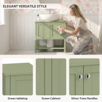 HOMCOM Under Sink Bathroom Cabinet with 2 Doors, Open Shelf and U-Shape Cut-Out for Basin with or without Pedestal, Green(m-6)