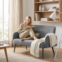 HOMCOM 132cm 2 Seater Sofa, Velvet Comfy Small Sofa Couch with Wide Seat, Thick Padding, Tapered Metal Legs, Light Grey(m-8)
