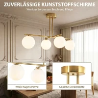 HOMCOM Moderne hanglamp met 4 bolkappen, in hoogte verstelbaar en 350° draaibaar, wit(m-6)