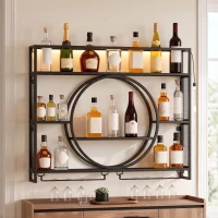HOMCOM Porte-bouteilles mural avec LED, porte-verres et étagères, noir(m-6)