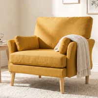 HOMCOM Fauteuil rembourré en velours, fauteuil d'appoint surdimensionné avec pieds en bois, fauteuil de lecture pour salon et chambre, Jaune(m-6)