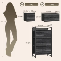 HOMCOM Rustic Chest of Four Fabric Drawers - Black Wood Effect(m-3)