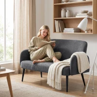 HOMCOM 132cm 2 Seater Sofa, Velvet Comfy Small Sofa Couch with Wide Seat, Thick Padding, Tapered Metal Legs, Dark Grey(m-8)