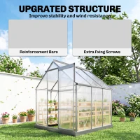 Outsunny 6 x 6ft Walk-In Greenhouse, Polycarbonate Greenhouse with Sliding Door, Window, Aluminium Frame, Foundation, Silver(m-6)