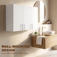 HOMCOM Bathroom Wall Cabinet, Wall-Mounted Bathroom Storage Cabinet with 3 Doors, Adjustable Shelf for Kitchen, White(m-6)