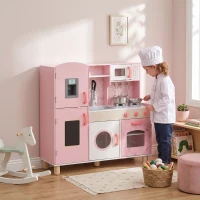 AIYAPLAY Play Kitchen, Kids Kitchen Set with Lights and Sounds, Double Stoves, Ice Maker, Chalkboard for 3+ Years, Pink(m-14)