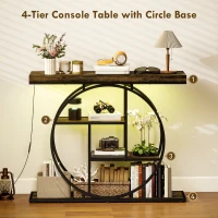 HOMCOM Industrial Console Table with LED Lights, Narrow Hallway Table with Storage Shelves, 100cm, Rustic Brown(m-5)