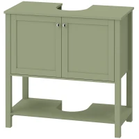 HOMCOM Under Sink Bathroom Cabinet with 2 Doors, Open Shelf and U-Shape Cut-Out for Basin with or without Pedestal, Green(m-1)