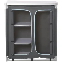 Outsunny Aluminum Camping Cupboard, Camping Kitchen Station Cook Table with 3-Shelf, Storage Organiser for BBQ Party Picnic(m-10)