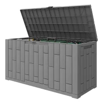 Outsunny Gartenbox 227,4 Liter Wasserdicht Abschließbar UV-beständig Auflagenbox mit Holzoptik für Garten 106,5x43x54,5cm Grau(m-11)