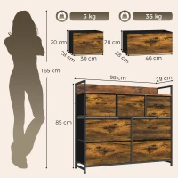 HOMCOM Cajonera de Tela Cómoda de Dormitorio con 7 Cajones Estructura de Acero para Sala de Estar Pasillo Marrón Rústico(m-3)