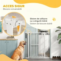 PawHut Poartă de Siguranță Extensibilă pentru Câini 76-104 x 104 cm, Deschidere cu o Singură Mână, Alb(m-6)