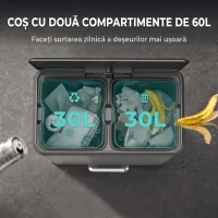 HOMCOM Coș de bucătărie 2 x 30 L, cu pedală, din oțel inoxidabil, găleți detașabile și capac soft-close, argintiu(m-4)
