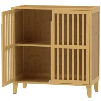 HOMCOM Dulăpior de Baie Îngust din Bambus cu Raft Reglabil, Natural(m-1)