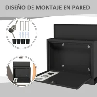 HOMCOM Buzón Exterior de Metal de Pared Correo Cerradura y 2 Llaves Ventanas de Vista Cierre Silencioso 36,5x11,5x29 cm Negro(m-6)