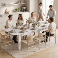 HOMCOM Extendable Oval Dining Table for 4-6, Modern Expandable Kitchen Table, Round Edges, White(m-9)