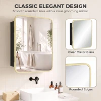 HOMCOM Bathroom Medicine Mirror Cabinet, Bathroom Wall Cabinet w/ Storage, Magnetic Door, Adjustable Shelf, Natural Wood Finish(m-7)