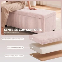 HOMCOM Banco com Arrumação 84 L 112x42x40 cm em Bombazina para Quarto e Sala Rosa(m-5)