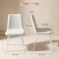 HOMCOM Conjunto de 2 Cadeiras de Jantar em Veludo com Assento e Encosto Acolchoados e Pés Metálicos Branco(m-3)