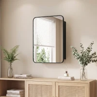 HOMCOM Bathroom Medicine Mirror Cabinet, Bathroom Wall Cabinet with Storage, Magnetic Door and Adjustable Shelf, Black(m-8)