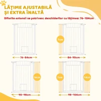 PawHut Poartă de Siguranță Extensibilă pentru Câini 76-104 x 106 cm, Deschidere cu O Singură Mână, Alb(m-4)