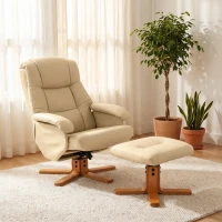 HOMCOM Sillón Relax con Reposapiés Sillón de Relajación Giratorio 360° Respaldo Inclinable Carga 120 Kg Beige(m-2)