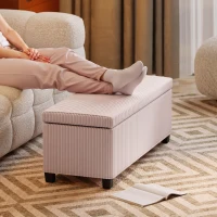 HOMCOM Banco Almacenaje Capacidad de 84 L 112x42x40cm Tapizado en Pana Pie de Cama para Sala de Estar Dormitorio Rosa(m-8)