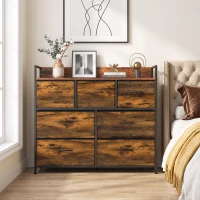 HOMCOM Chest of Drawers with 7 Drawers, Industrial Fabric Storage Unit with Top Shelf and Steel Frame for Bedroom, Rustic Brown(m-8)