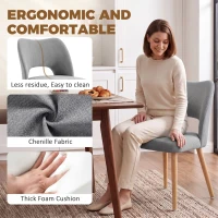 HOMCOM Dining Chairs Set Upholstered Kitchen Chenille Tool Free Assembly Rubberwood Legs, Grey(m-5)