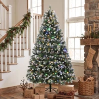 HOMCOM Árbol de Navidad 220 cm con 400 Luces LED 11 Modos Mando a Distancia 1378 Puntas Base Metálica Plegable Verde(m-8)