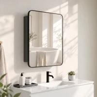 HOMCOM Bathroom Medicine Mirror Cabinet, Bathroom Wall Cabinet with Storage, Magnetic Door and Adjustable Shelf, Black(m-14)