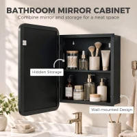 HOMCOM Bathroom Medicine Mirror Cabinet, Bathroom Wall Cabinet with Storage, Magnetic Door and Adjustable Shelf, Black(m-4)