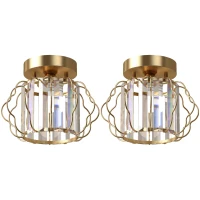 HOMCOM Crystal Ceiling Light Fixtures, Modern Semi-Flush Ceiling Lighting with Crystal Strips, 2 Pack, Gold Tone(m-15)