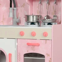 AIYAPLAY Play Kitchen, Kids Kitchen Set with Lights and Sounds, Double Stoves, Ice Maker, Chalkboard for 3+ Years, Pink(m-10)