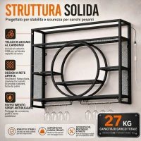 HOMCOM Portabottiglie Da Parete Con Luci LED, Portabicchieri e Ripiani, Nero(m-7)