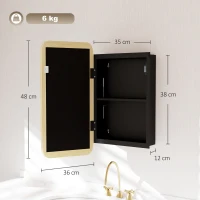 HOMCOM Bathroom Medicine Mirror Cabinet, Bathroom Wall Cabinet w/ Storage, Magnetic Door, Adjustable Shelf, Natural Wood Finish(m-3)