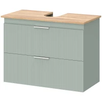 HOMCOM Under Sink Cabinet with 2 Drawers, Under Sink Bathroom Cabinet for Sink with or without Pedestal, Green and Natural Wood(m-11)