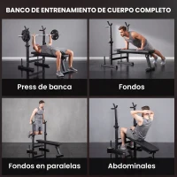 HOMCOM Banco de Musculación con Soporte para Barra y Estación de Dips Carga 220 kg para Entrenamiento en Casa Gimnasio(m-4)