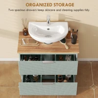 HOMCOM Under Sink Cabinet with 2 Drawers, Under Sink Bathroom Cabinet for Sink with or without Pedestal, Green and Natural Wood(m-6)